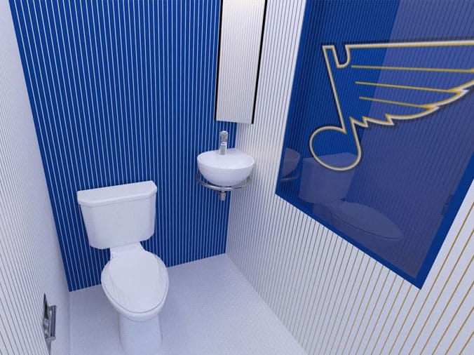 Blue walled bathroom
