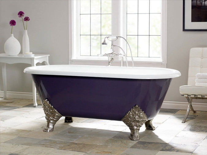 Free standing bathtub with blue exterior